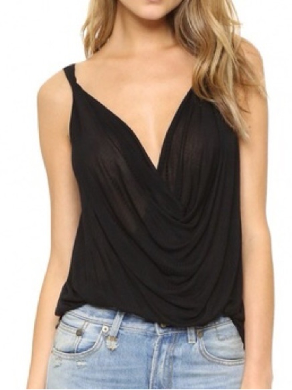 Free People Black Draped Cowl Neck Tank Top M Y2K Bohemian Whimsy Goth